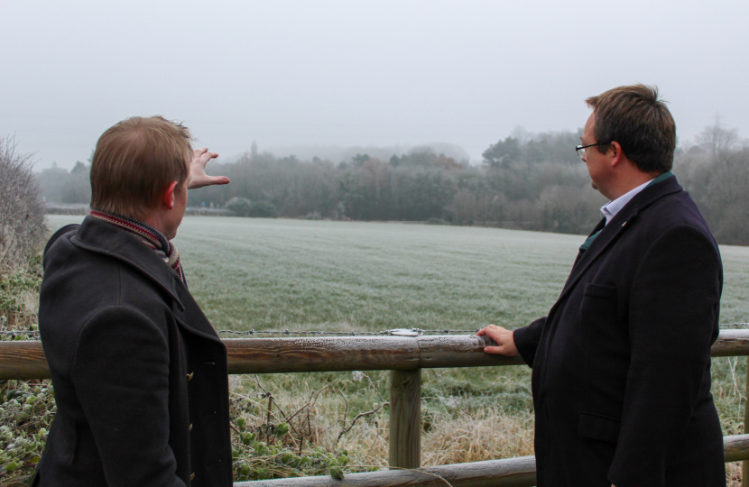 Mike Wood meeting with Wombourne councillor Dan Kinsey about the need to protect Green Belt sites that form a buffer between the village and the Black Country