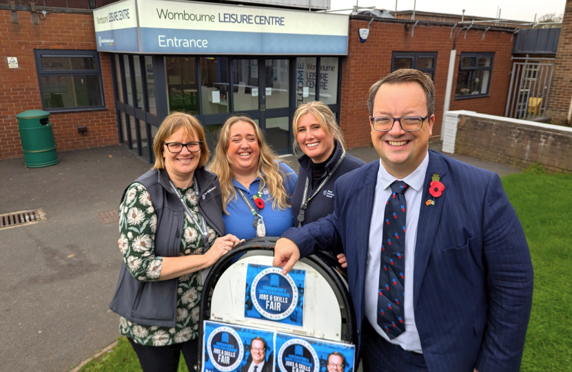 Mike with Debra Friedl (South Staffs District Council), Claire Wood and Helen Jones (Wombourne Leisure Centre) at the Mike's 2024 Jobs and Skills Fair at Wombourne Leisure Centre