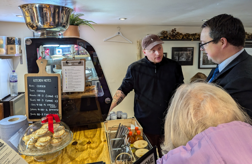 Mike in Kinver for Small Business Saturday with parish councillor Lin Hingley