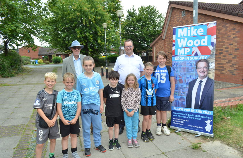 Mike with Cllr Phil Davis and young residents at Perton Library during Mike's Summer Tour