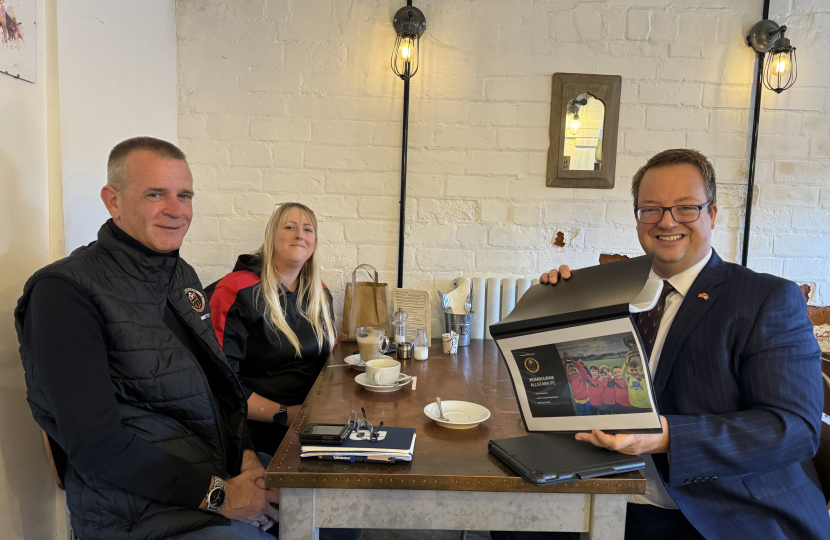 Mike with Wombourne Allstars Football Club Development Officer Matt Cross and Social Media Marketing Officer Emma