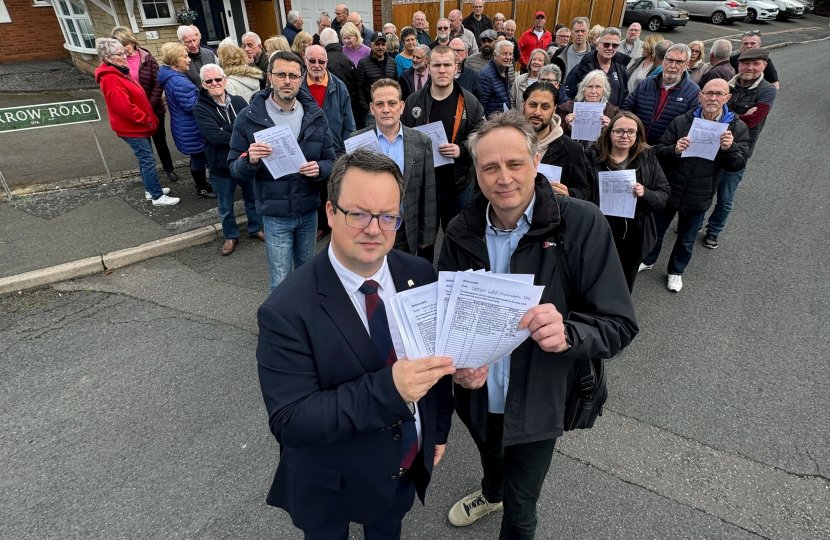 Mike with campaigner Phil Hall, Cllr Ed Lawrence, Cllr Mark Webb and residents who are objecting to new BRSK poles at Charterfields Estate