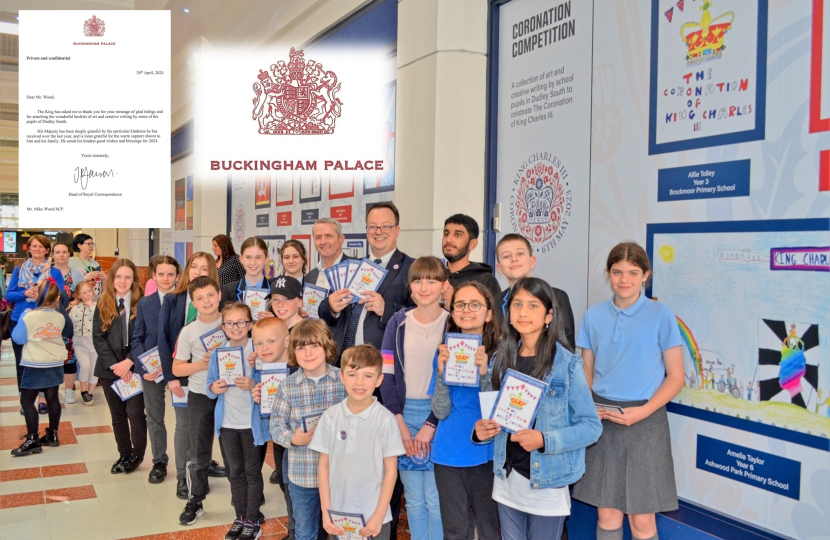 Mike with winning school pupils from across Dudley South who took part in Mike's Coronation Competition