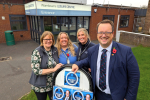 Mike with Debra Friedl (South Staffs District Council), Claire Wood and Helen Jones (Wombourne Leisure Centre) at the Mike's 2024 Jobs and Skills Fair at Wombourne Leisure Centre