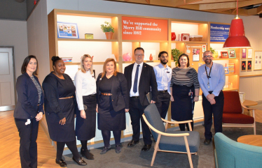 Mike with Branch Manager Katrina Green and other staff at Nationwide Merry Hill