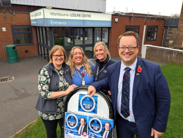 Mike with Debra Friedl (South Staffs District Council), Claire Wood and Helen Jones (Wombourne Leisure Centre) at the Mike's 2024 Jobs and Skills Fair at Wombourne Leisure Centre