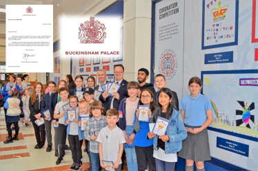 Mike with winning school pupils from across Dudley South who took part in Mike's Coronation Competition